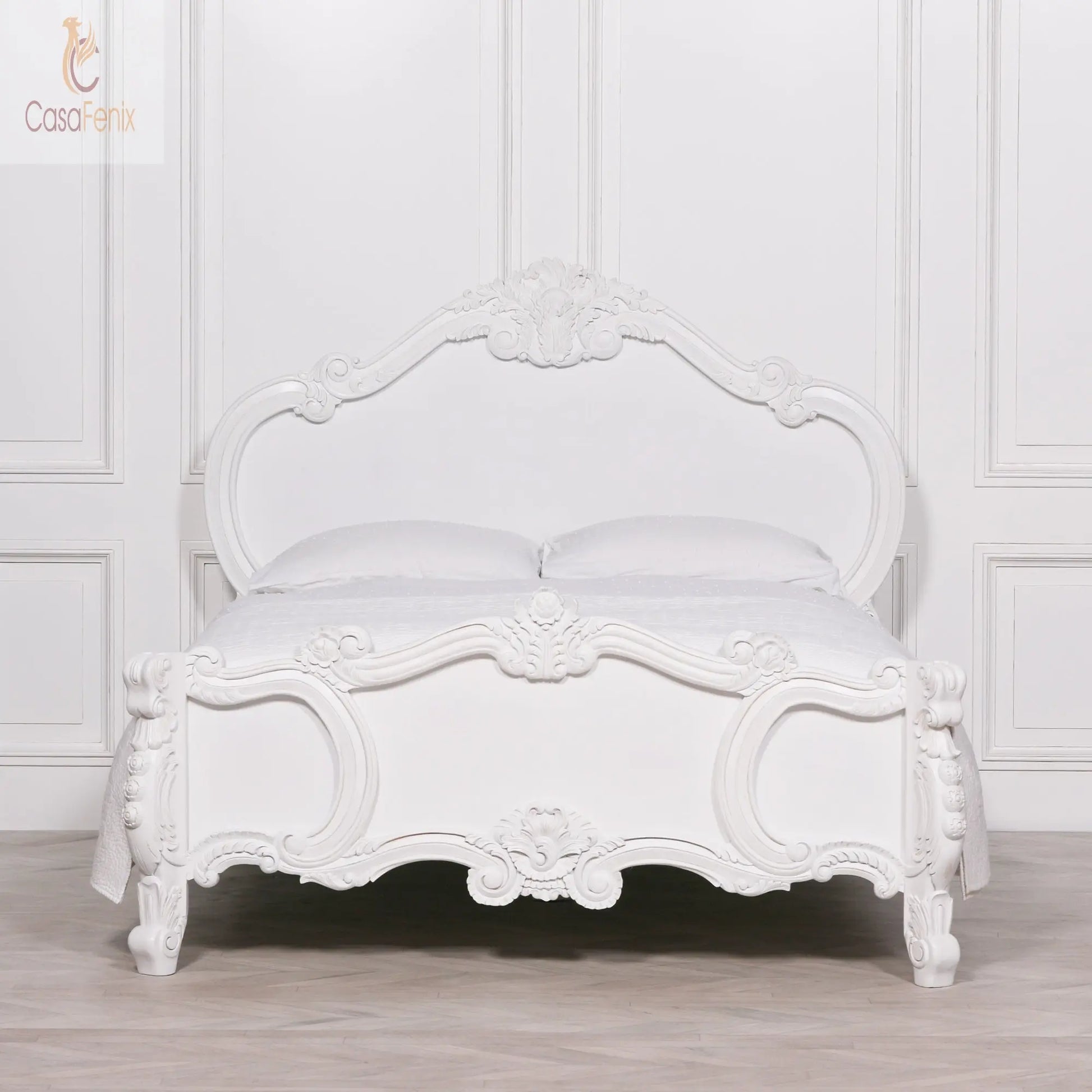 French White Carved Rose Cherub King Size 5ft Bed Frame - CasaFenix