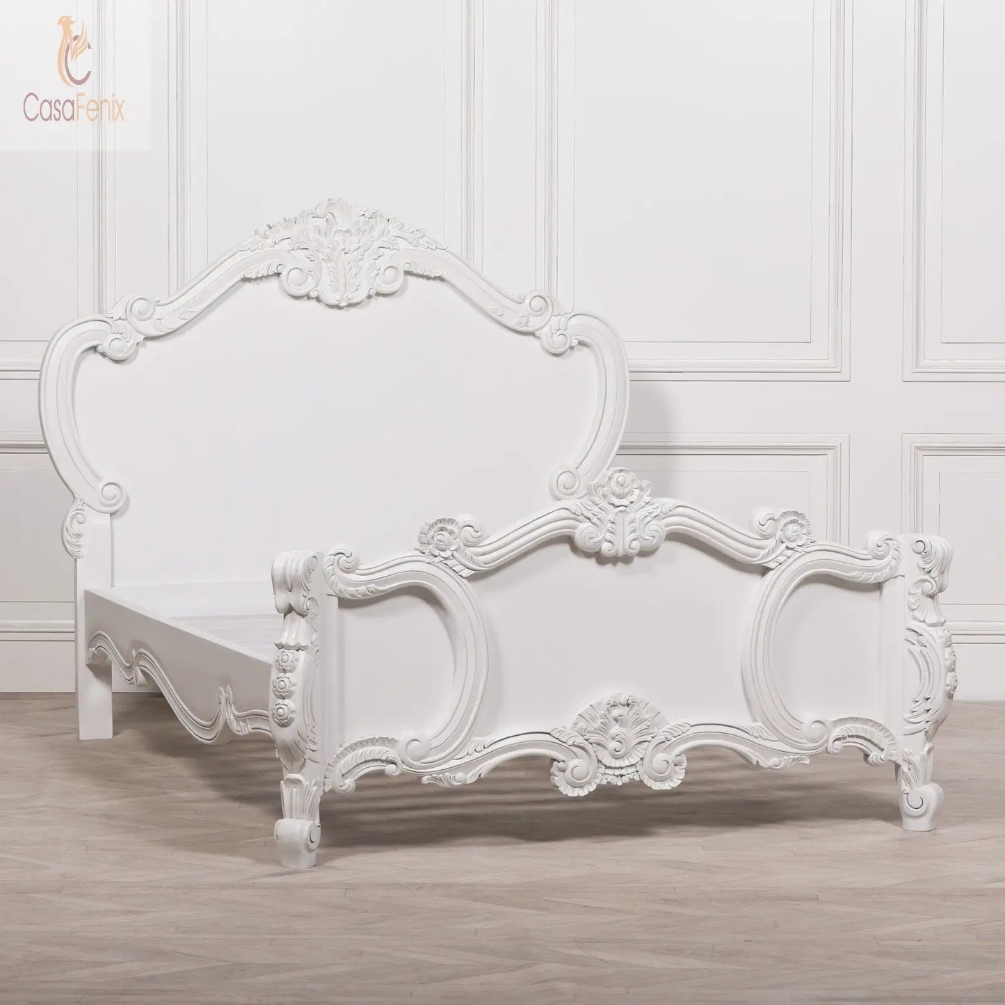 French White Carved Rose Cherub King Size 5ft Bed Frame - CasaFenix