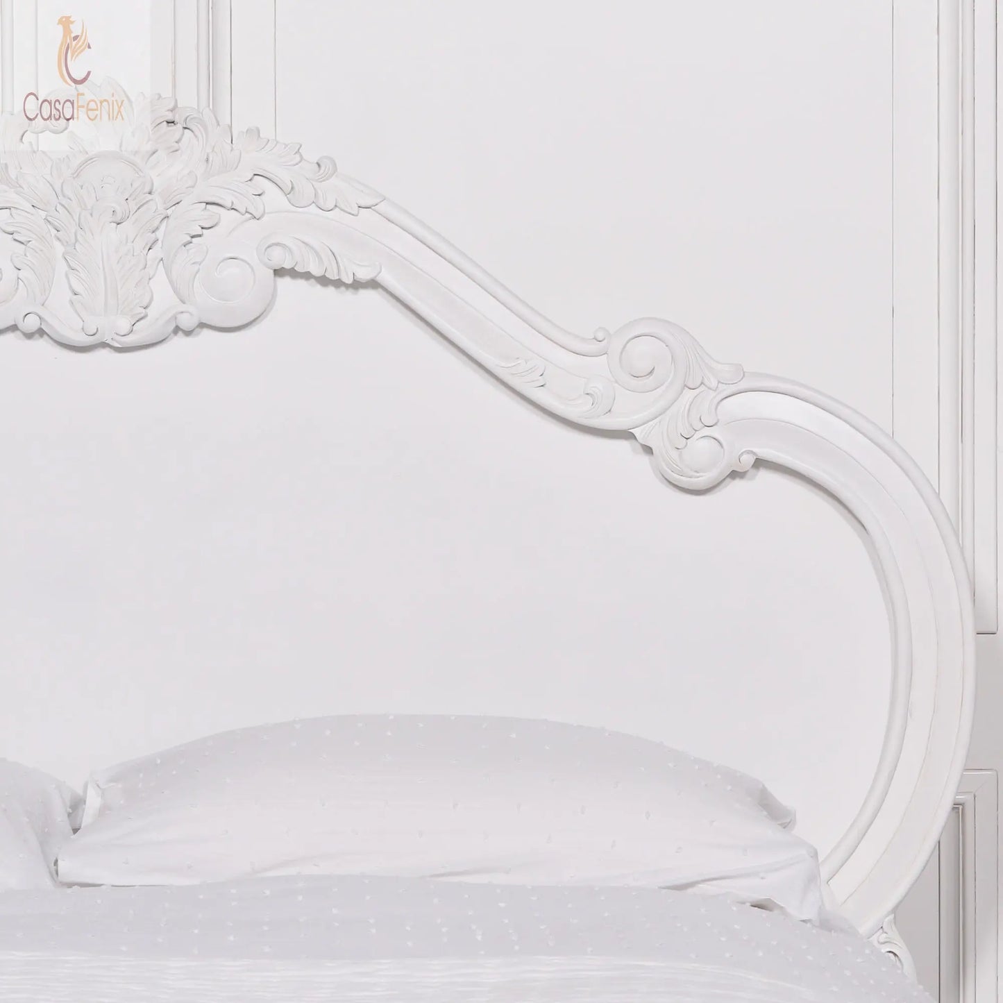 French White Carved Rose Cherub King Size 5ft Bed Frame - CasaFenix