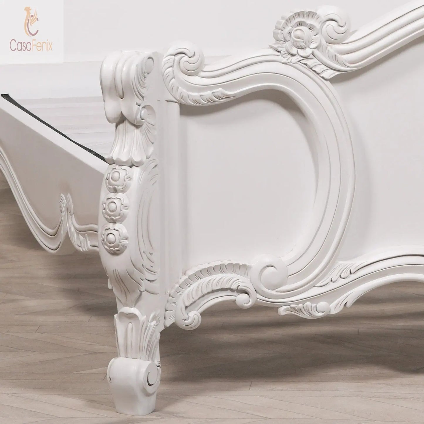 French White Carved Rose Cherub King Size 5ft Bed Frame - CasaFenix