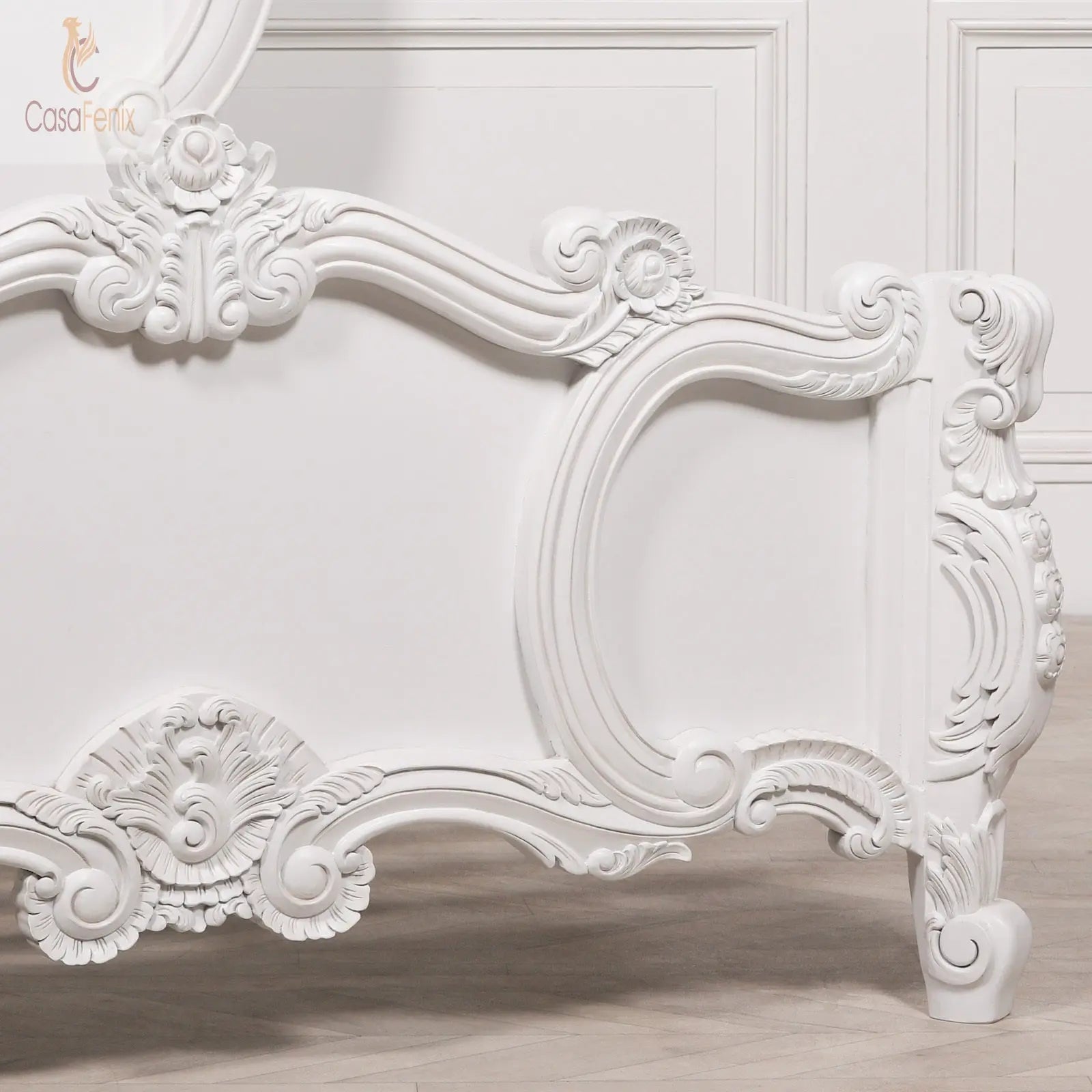 French White Carved Rose Cherub King Size 5ft Bed Frame - CasaFenix