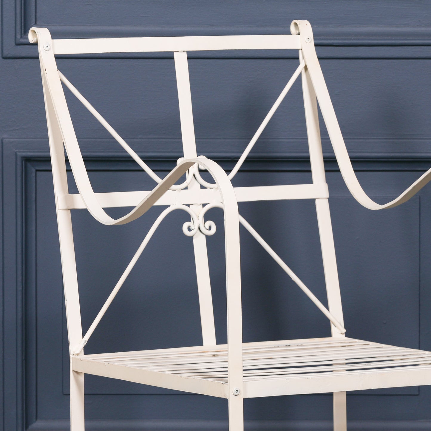 Iron Frame Off White / Cream Distressed Garden Dining Chair CasaFenix