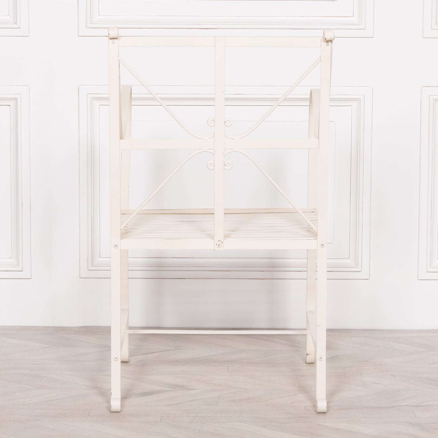 Iron Frame Off White / Cream Distressed Garden Dining Chair CasaFenix