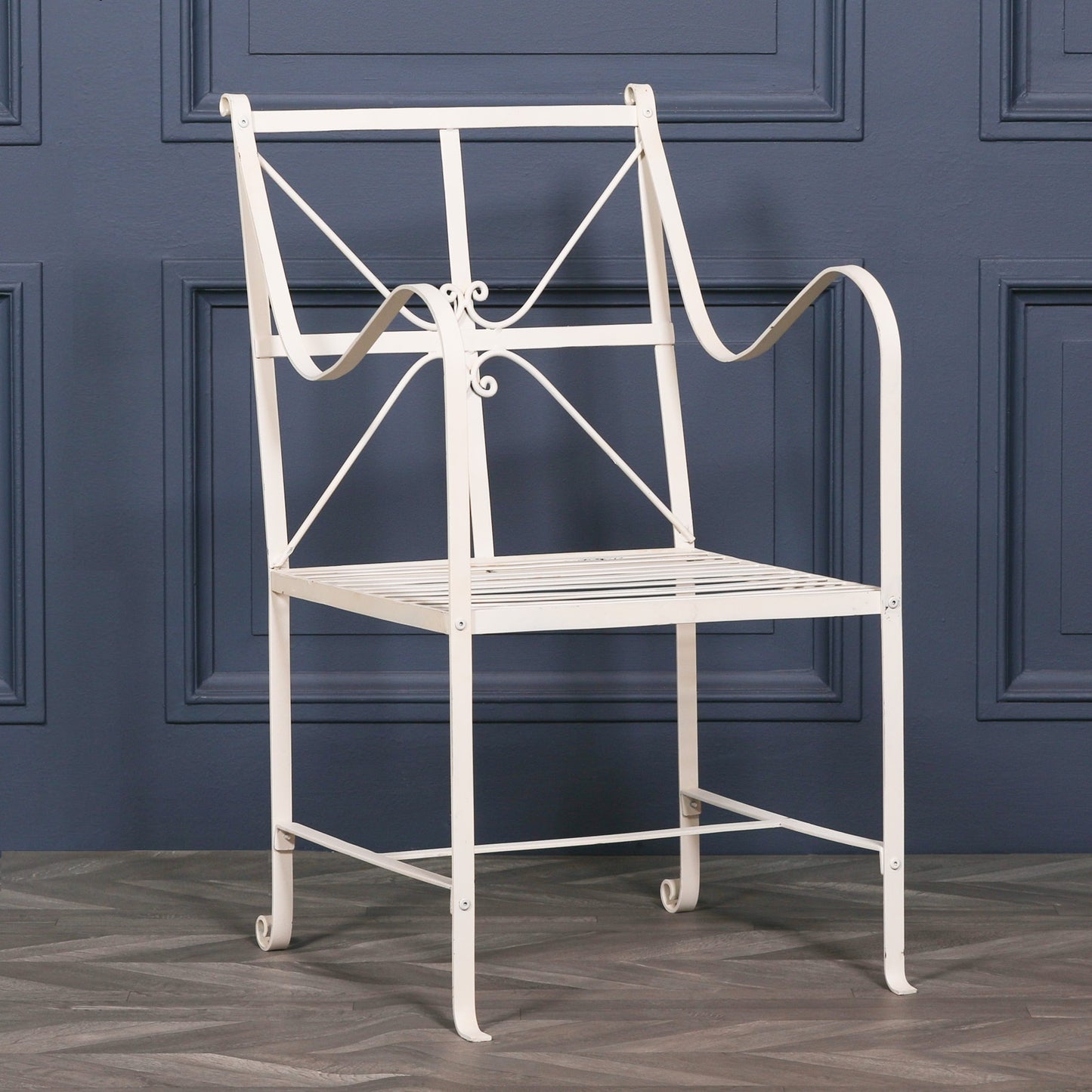 Iron Frame Off White / Cream Distressed Garden Dining Chair CasaFenix