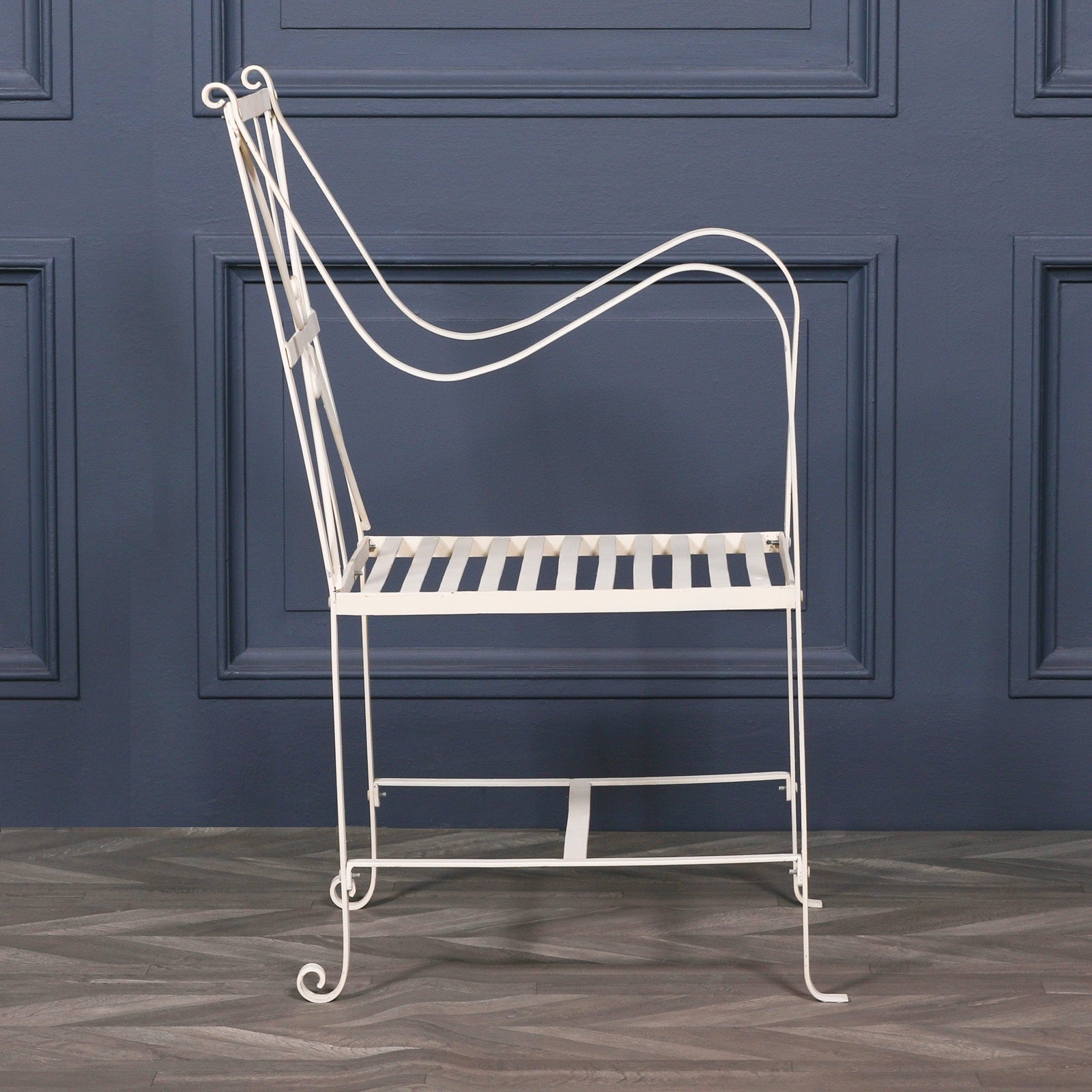 Iron Frame Off White / Cream Distressed Garden Dining Chair CasaFenix