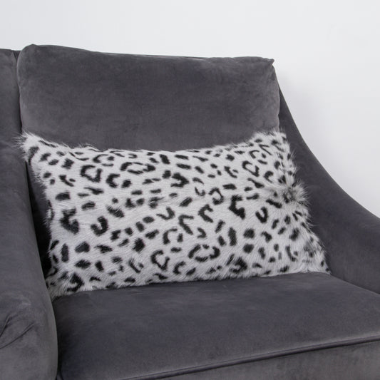 Grey Leopard Goatskin Print Cushion 50x30cm - CasaFenix