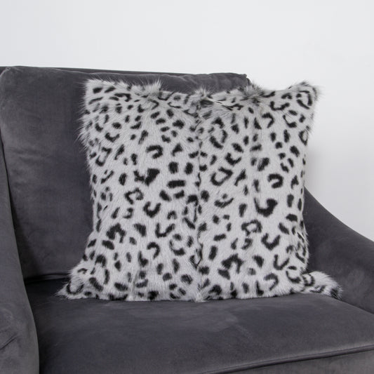 Grey Leopard Goatskin Print Cushion 45x45cm - CasaFenix