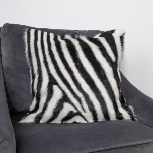 Zebra Goatskin Print Cushion 45x45cm - CasaFenix