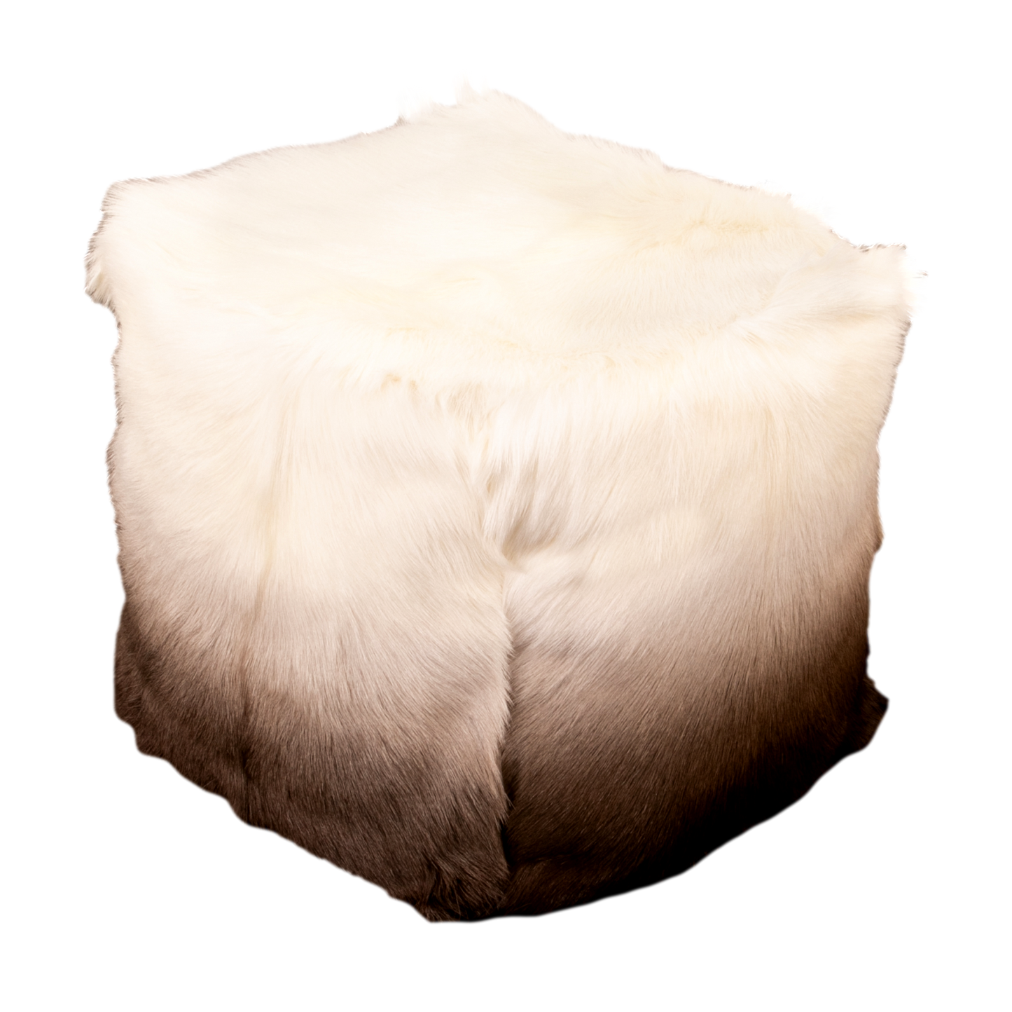 Ivory / Brown Goatskin Ombre Pouf 40x40x40cm - CasaFenix