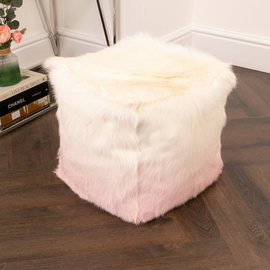 Ivory / Pink Goatskin Ombre Pouf 40x40x40cm - CasaFenix