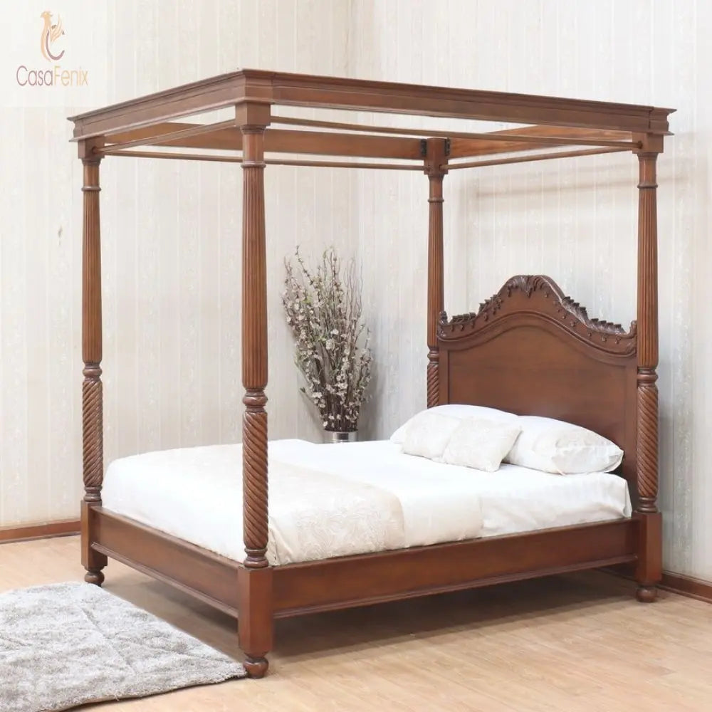 Georgian Style Mahogany Four Poster Canopy Bed - CasaFenix