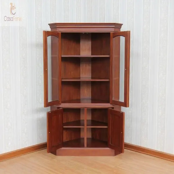 Glazed Solid Mahogany Display Cabinet 4 Door, 4 Drawer - CasaFenix