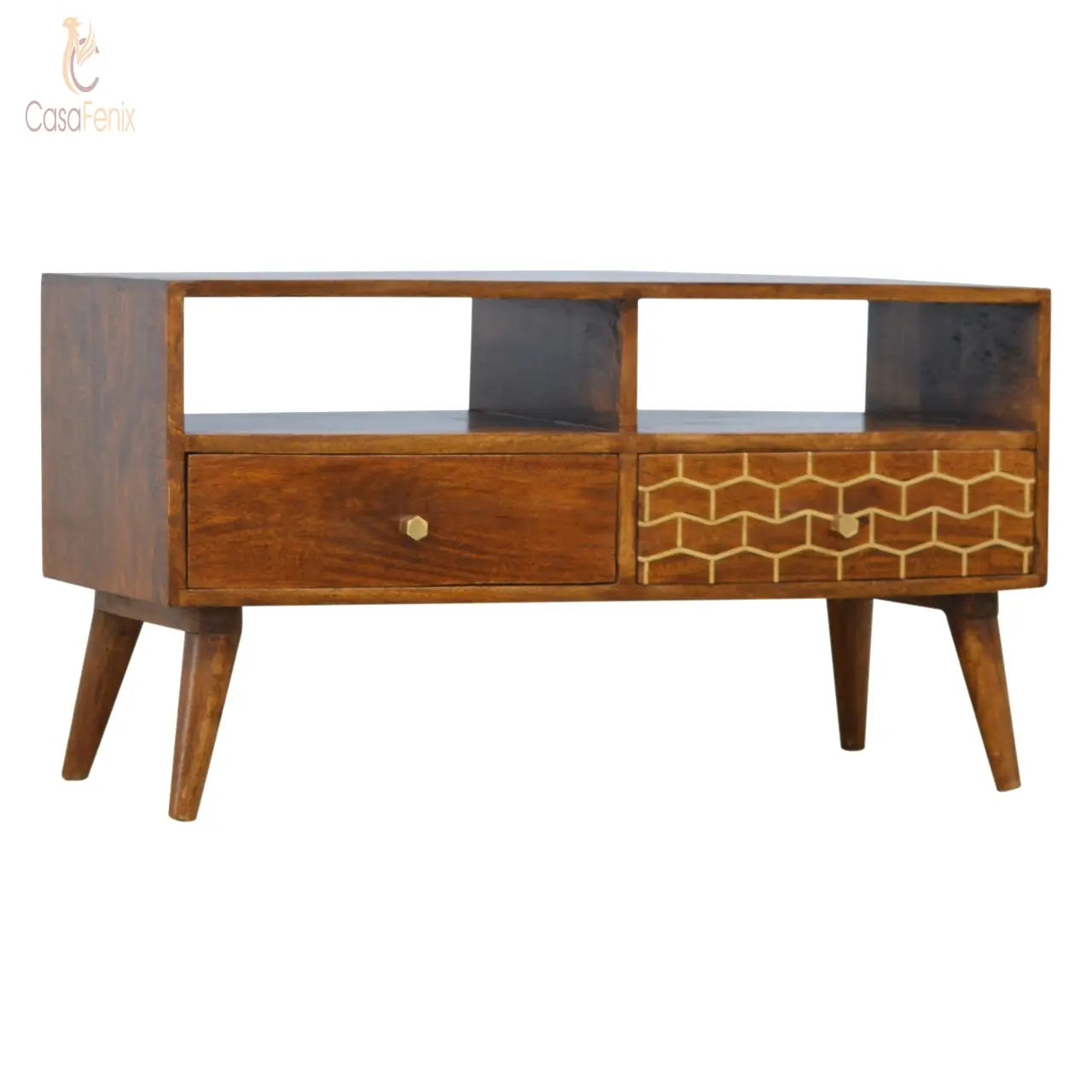 Gold Art Pattern Drawer Media Unit 2 Drawer TV Stand - CasaFenix