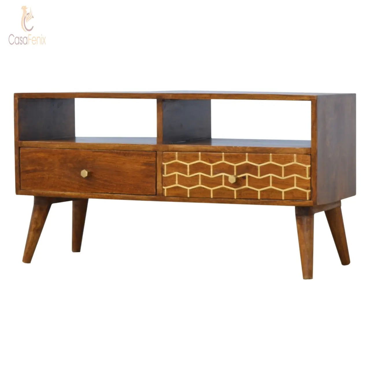 Gold Art Pattern Drawer Media Unit 2 Drawer TV Stand - CasaFenix