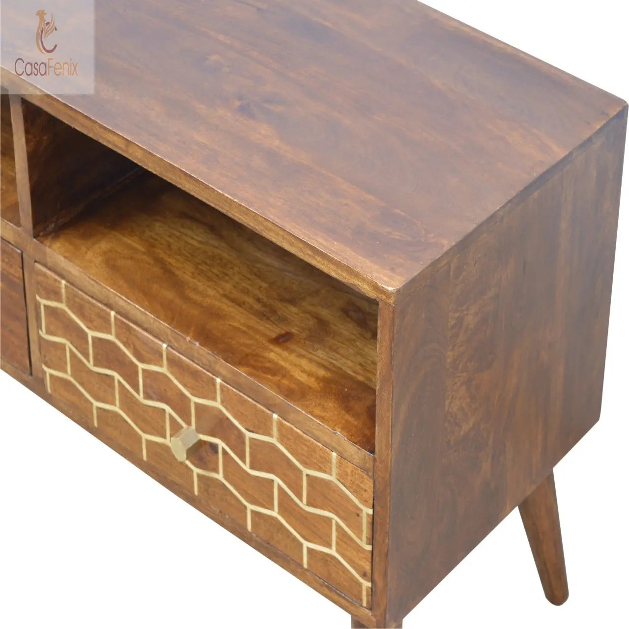 Gold Art Pattern Drawer Media Unit 2 Drawer TV Stand - CasaFenix