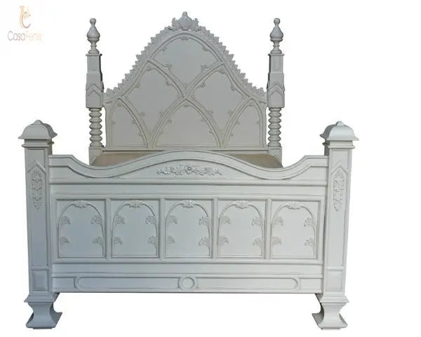 Gothic Style Solid Mahogany Bed Ecclesiastical Design - CasaFenix