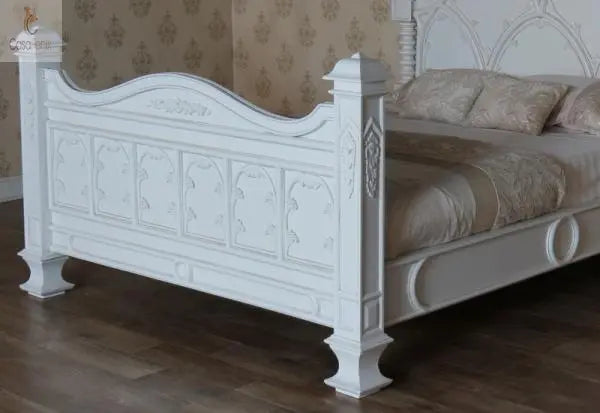 Gothic Style Solid Mahogany Bed Ecclesiastical Design - CasaFenix