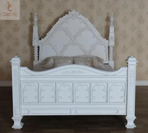 Gothic Style Solid Mahogany Bed Ecclesiastical Design - CasaFenix