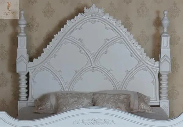 Gothic Style Solid Mahogany Bed Ecclesiastical Design - CasaFenix