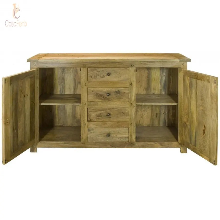 Granary Royale Sideboard with 4 Drawers 100% solid mango wood with a hand-distressed oak-ish finish - CasaFenix