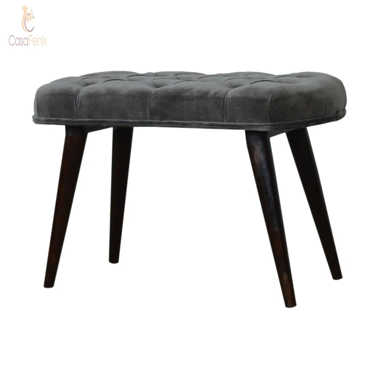 Grey Cotton Velvet Deep Button Bedroom Bench - CasaFenix