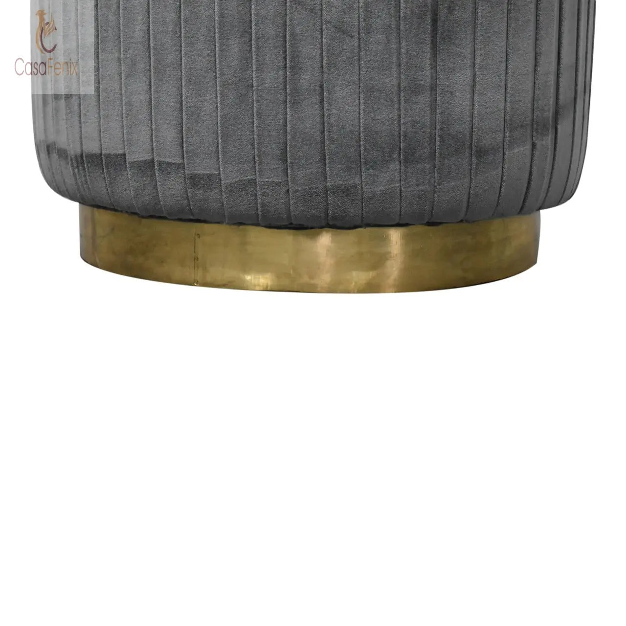 Grey Cotton Velvet Pleated Footstool with Gold Base - CasaFenix