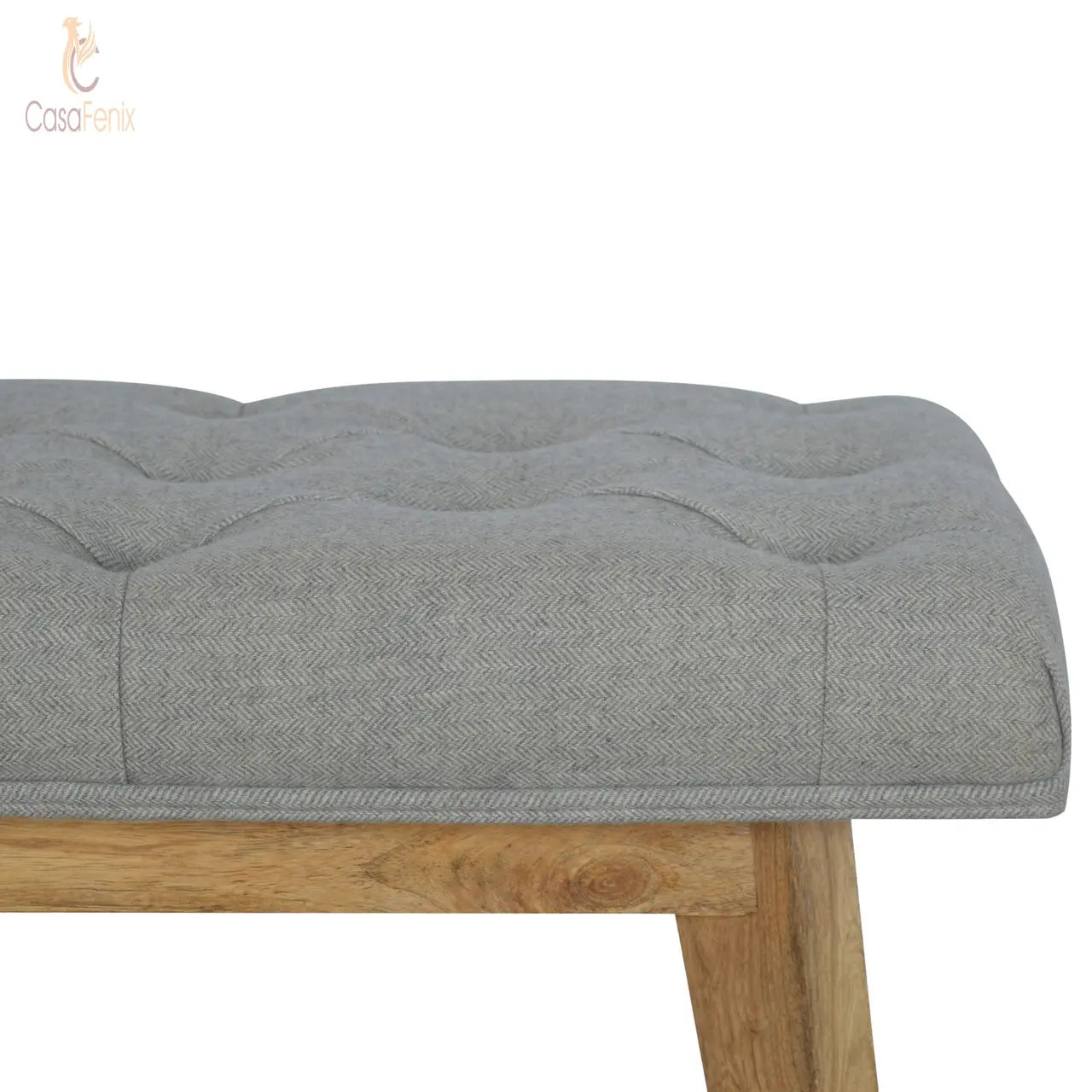 Grey Tweed Upholstered Bench with 1 Drawer 100% solid mango wood - CasaFenix