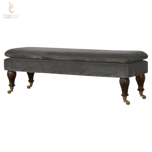 Grey Velvet Bench Bedroom Seat with Castor Feet - CasaFenix