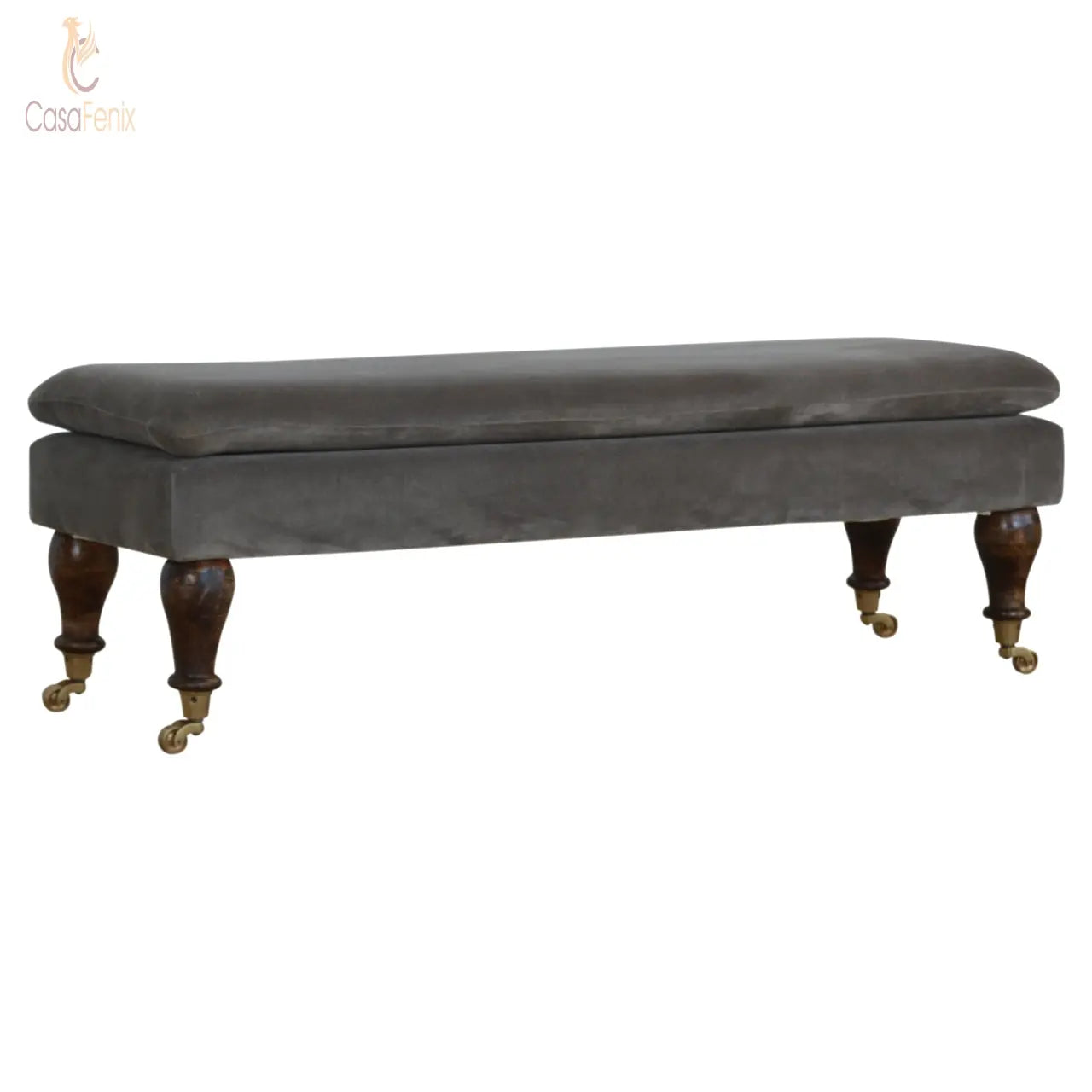 Grey Velvet Bench Bedroom Seat with Castor Feet - CasaFenix