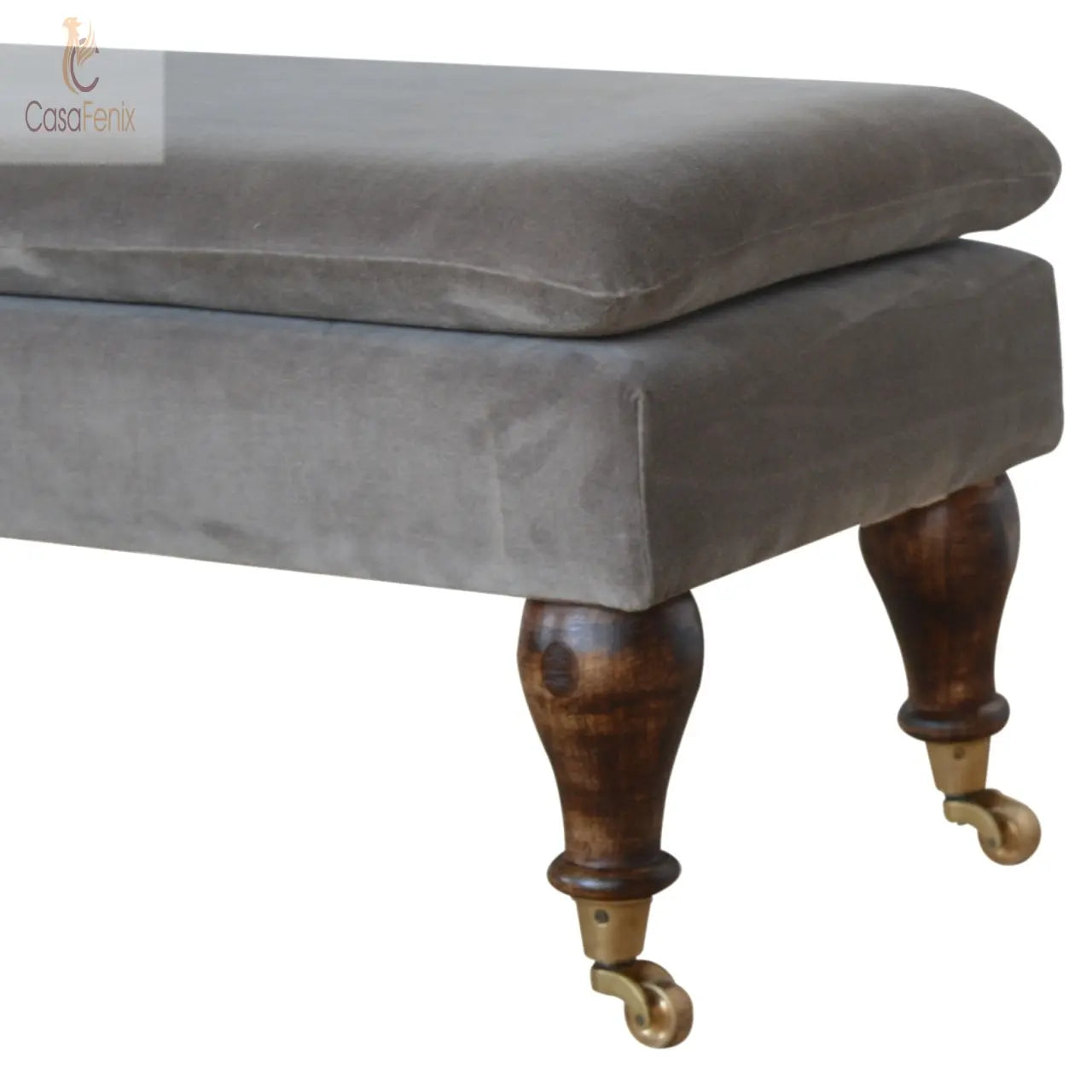 Grey Velvet Bench Bedroom Seat with Castor Feet - CasaFenix