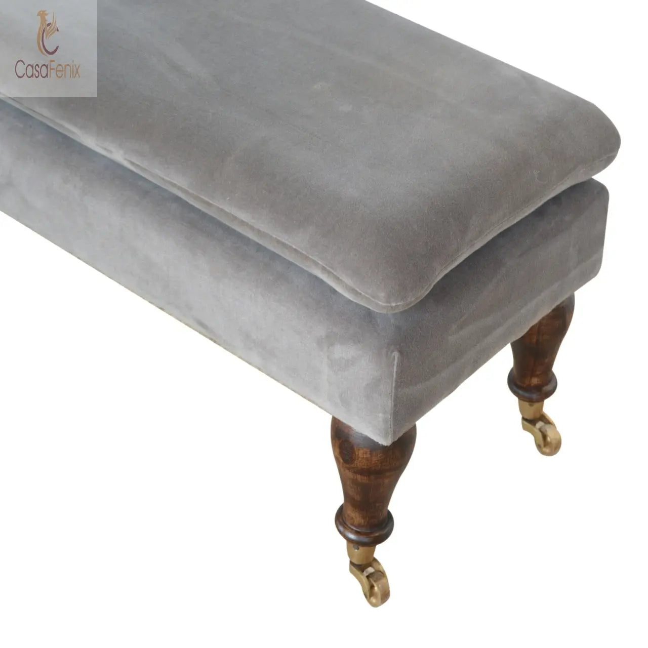 Grey Velvet Bench Bedroom Seat with Castor Feet - CasaFenix