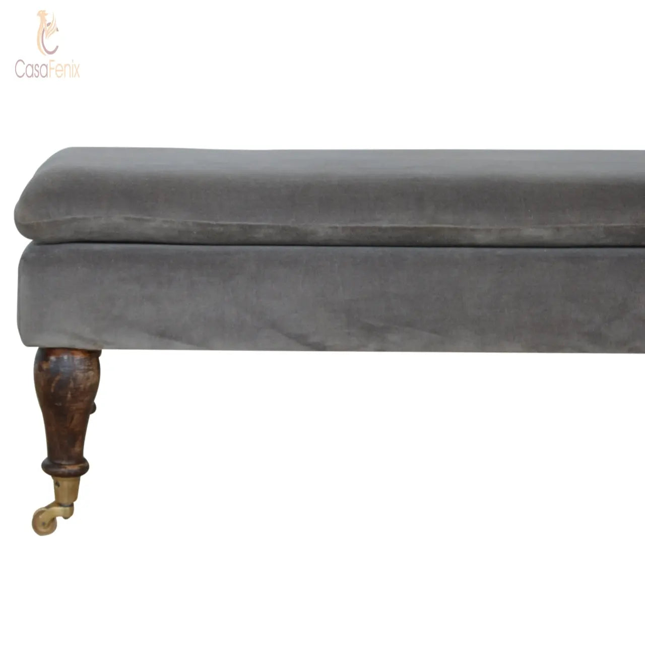 Grey Velvet Bench Bedroom Seat with Castor Feet - CasaFenix