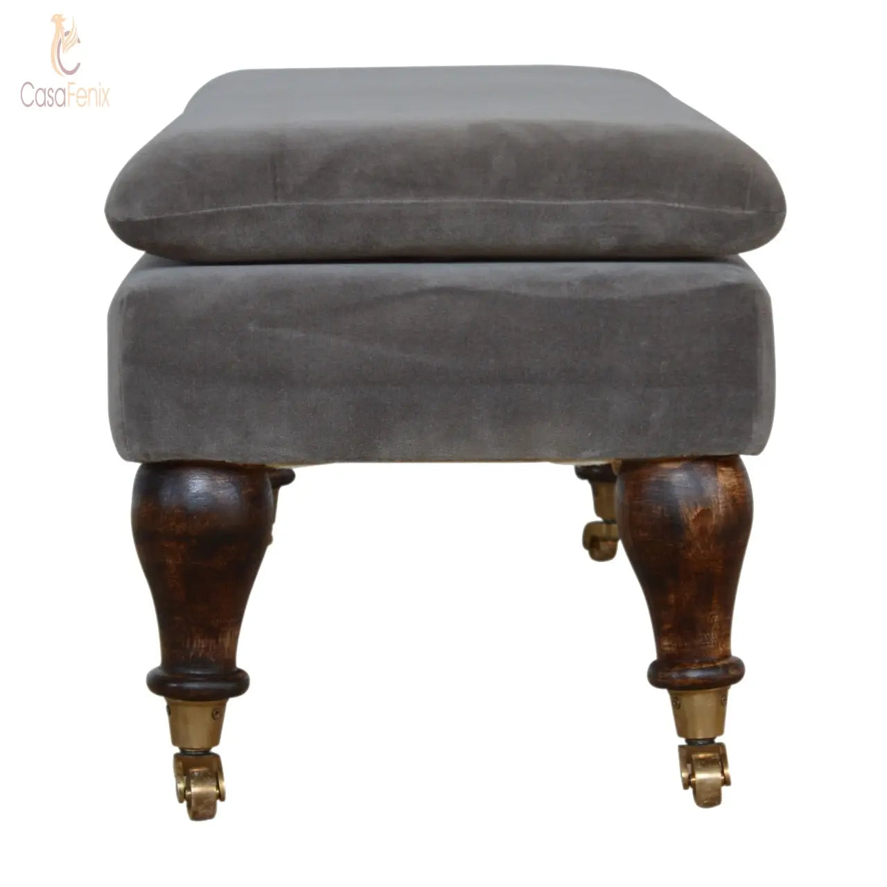 Grey Velvet Bench Bedroom Seat with Castor Feet - CasaFenix