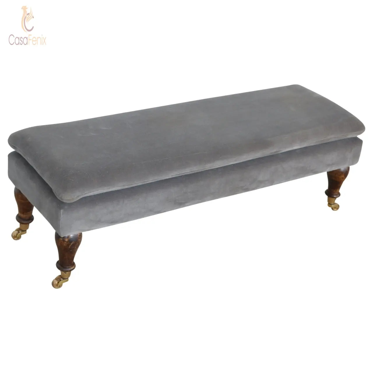 Grey Velvet Bench Bedroom Seat with Castor Feet - CasaFenix