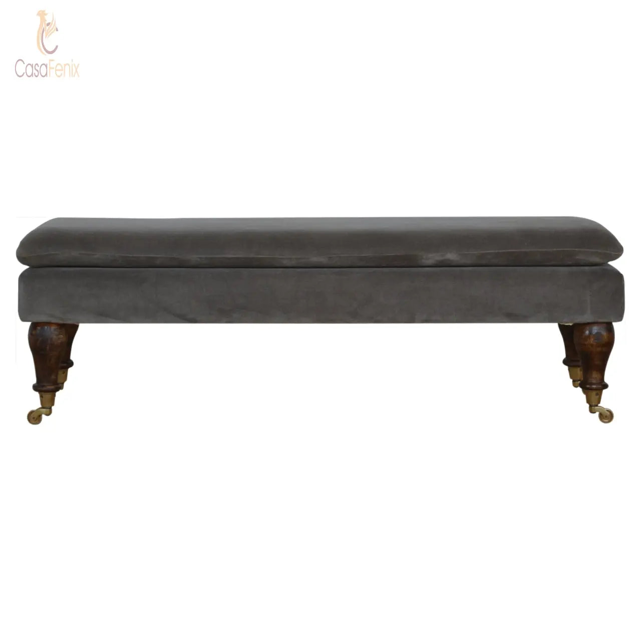 Grey Velvet Bench Bedroom Seat with Castor Feet - CasaFenix