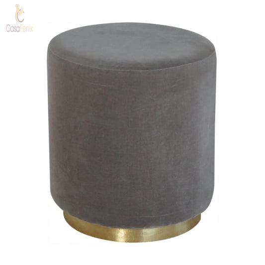 Grey Velvet Footstool with Gold Base - CasaFenix