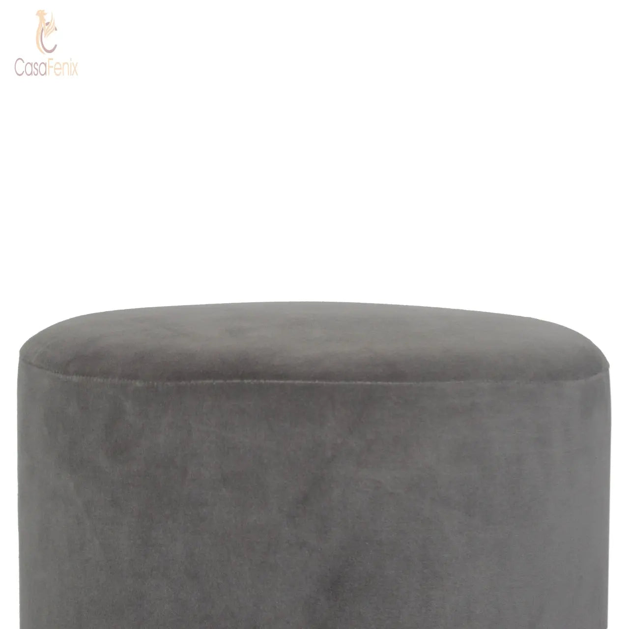 Grey Velvet Footstool with Wooden Base - CasaFenix