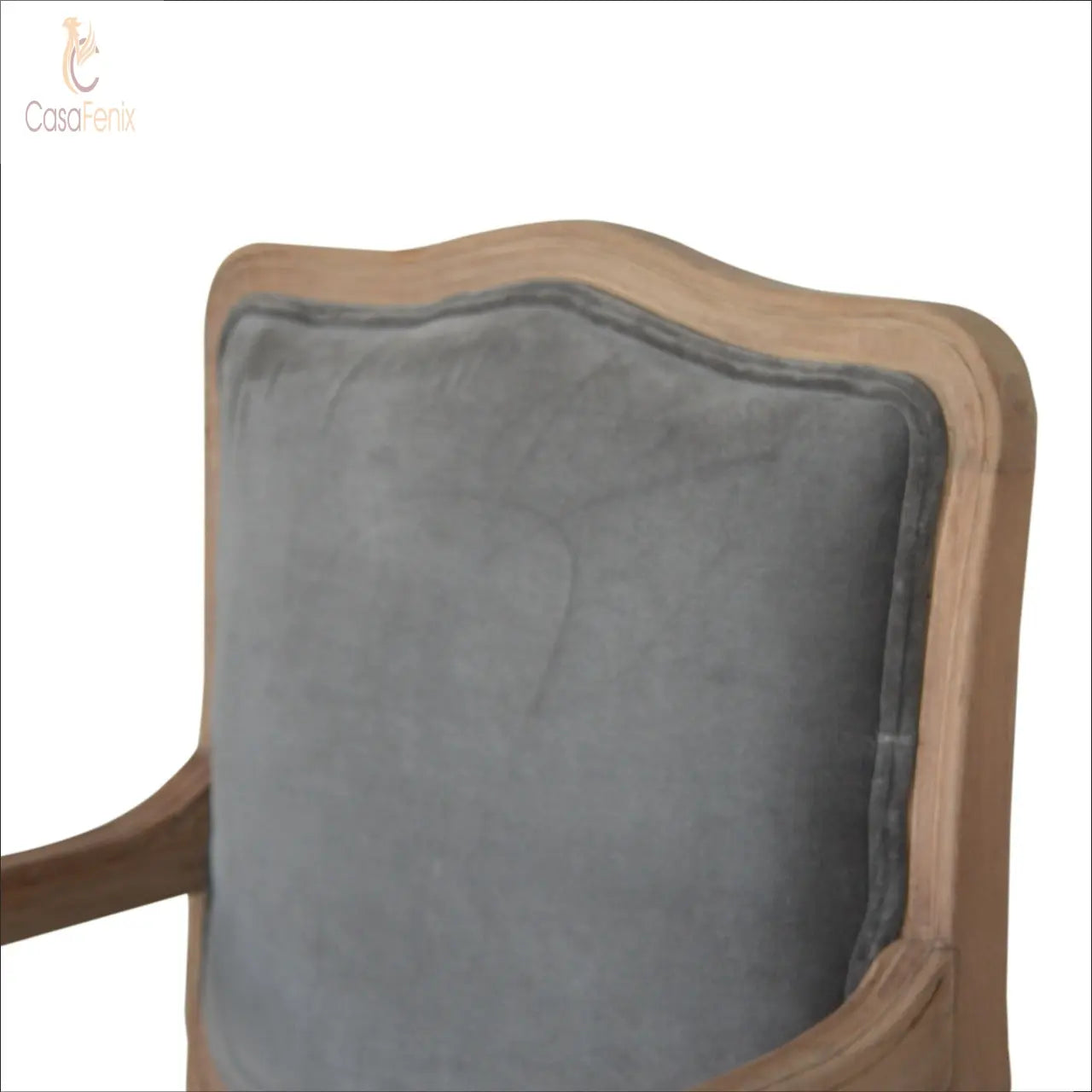 Grey Velvet French Style Chair upholstered in a grey cotton velvet fabric - CasaFenix