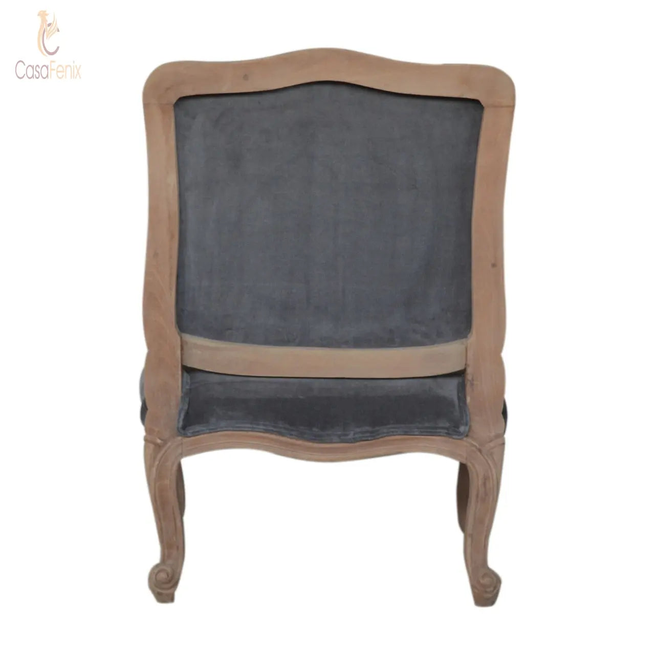 Grey Velvet French Style Chair upholstered in a grey cotton velvet fabric - CasaFenix