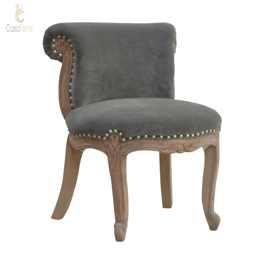 Grey Velvet Studded Chair Chairs CasaFenix