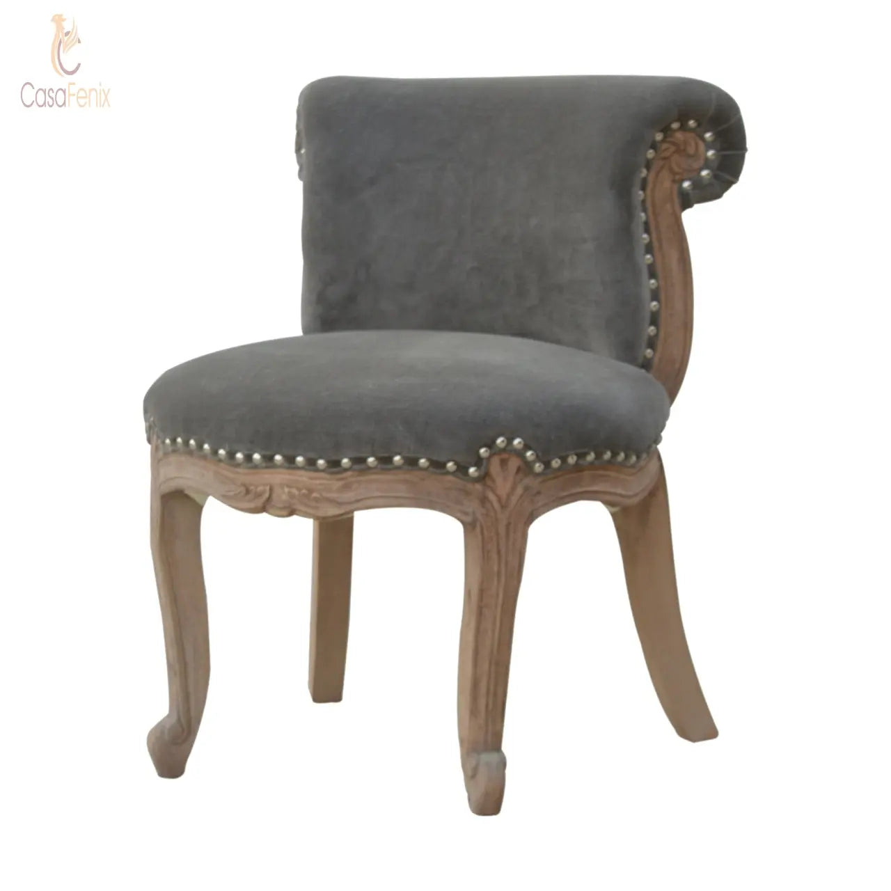 Grey Velvet Studded Chair Chairs CasaFenix