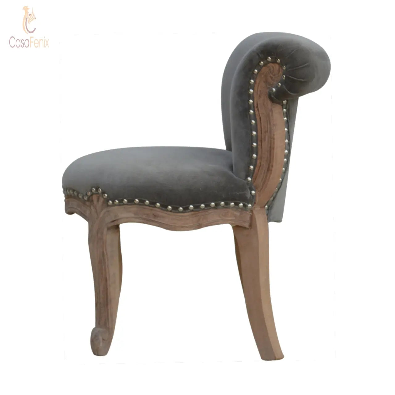 Grey Velvet Studded Chair Chairs CasaFenix