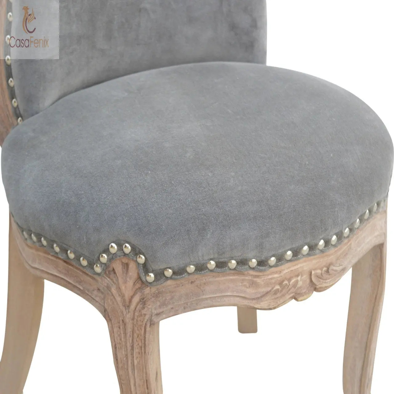 Grey Velvet Studded Chair Chairs CasaFenix