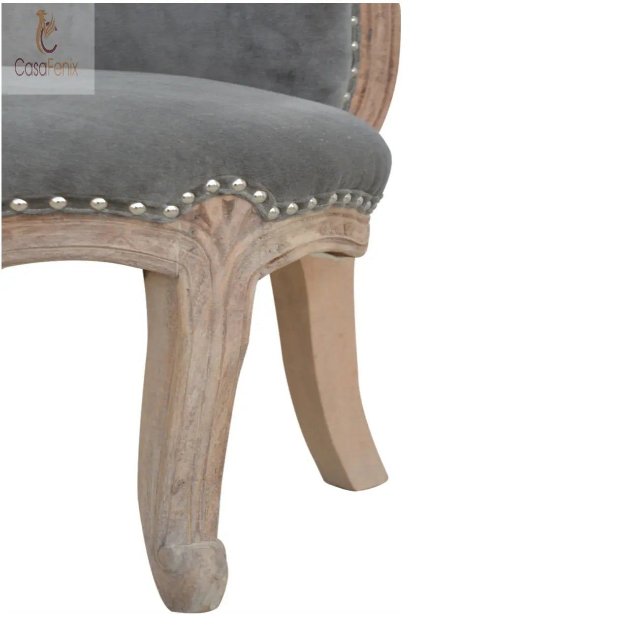 Grey Velvet Studded Chair Chairs CasaFenix