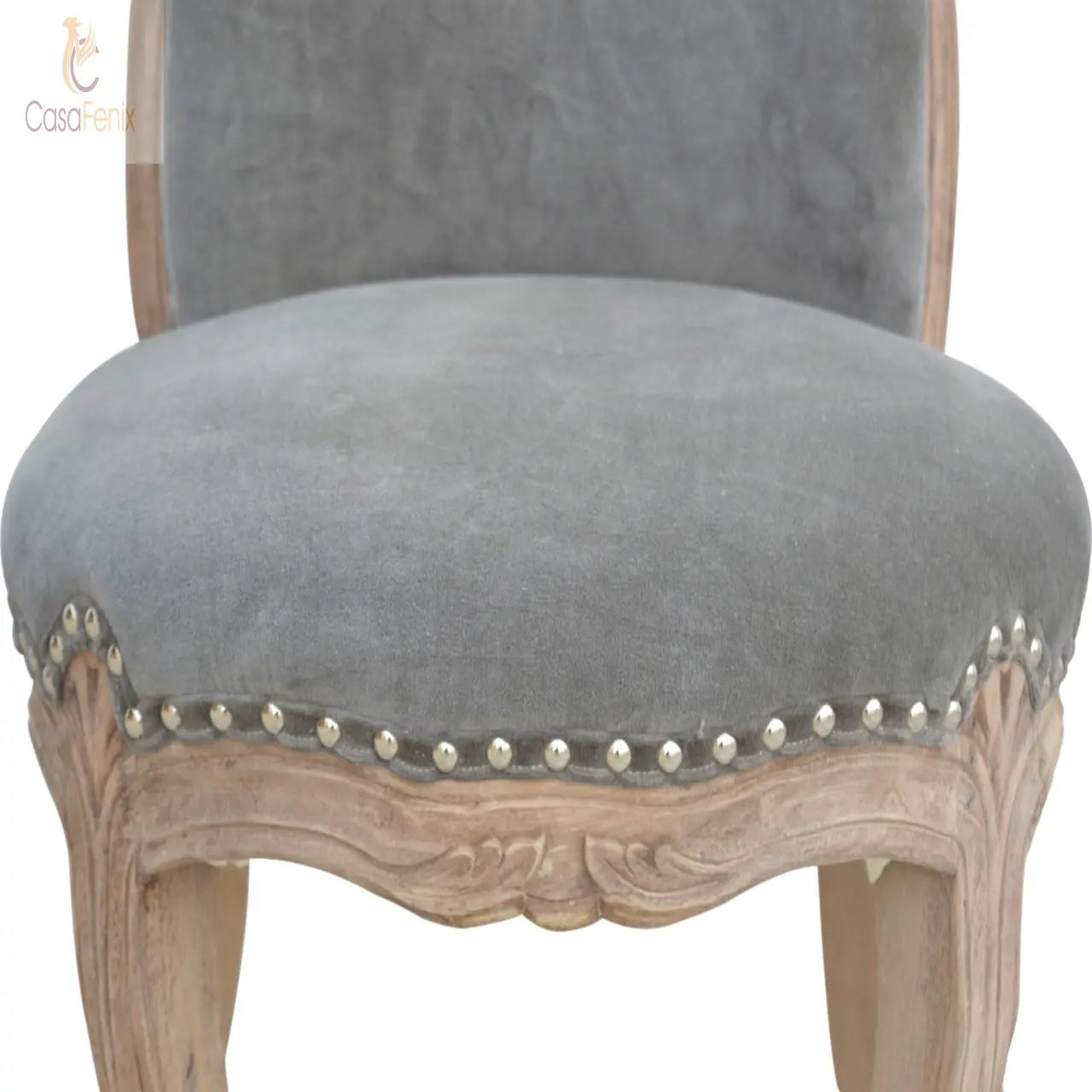 Grey Velvet Studded Chair Chairs CasaFenix