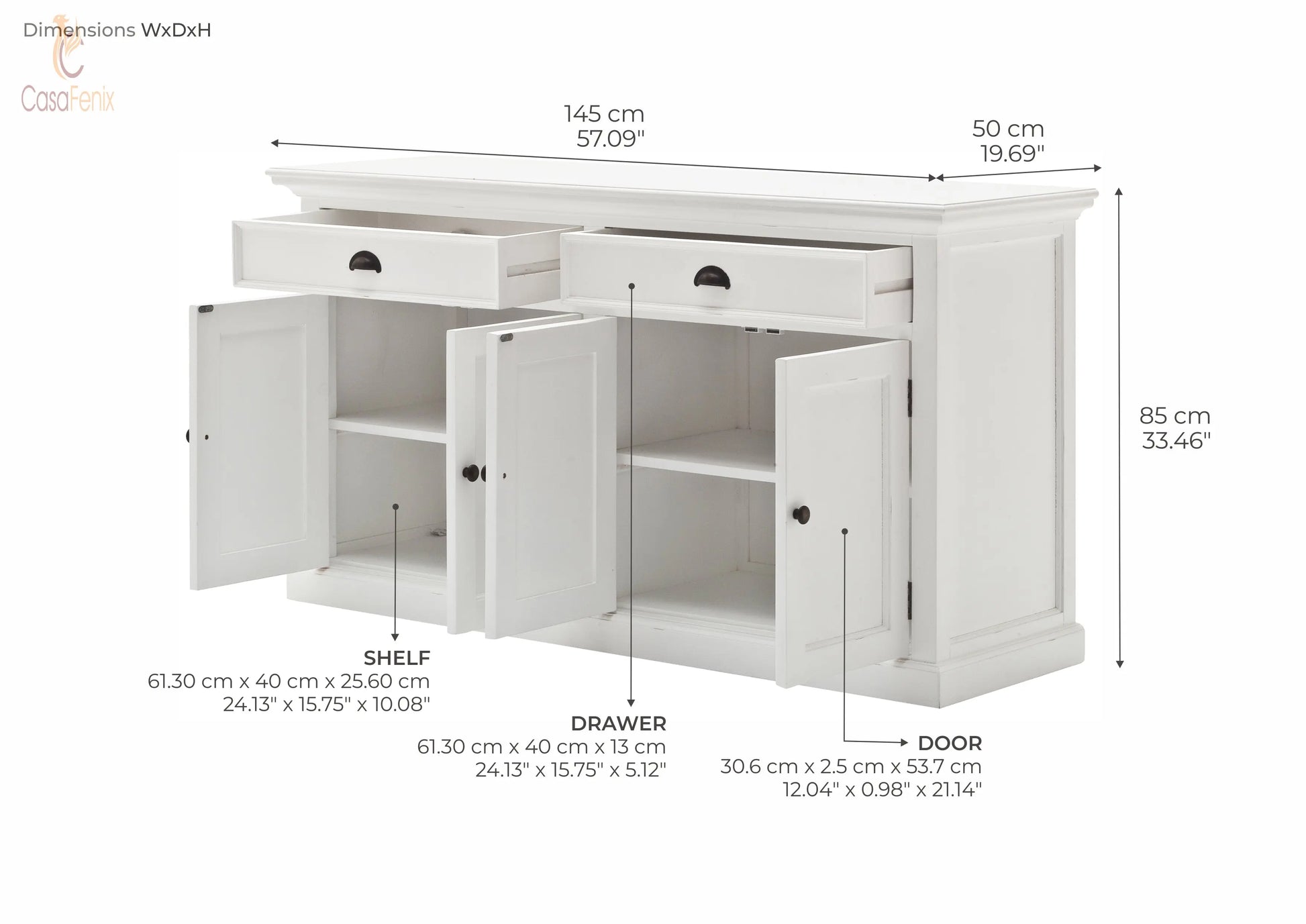 Halifax collection by Nova Solo.  Classic Buffet.   Kiln Dried Solid Mahogany Frame. - CasaFenix