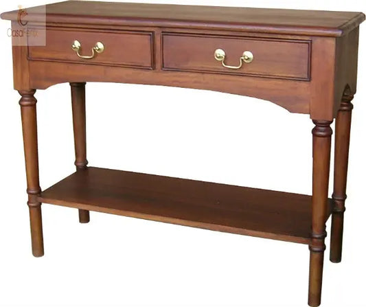 2 Drawer Solid Mahogany Rectangular Side / Hall Console Table - CasaFenix