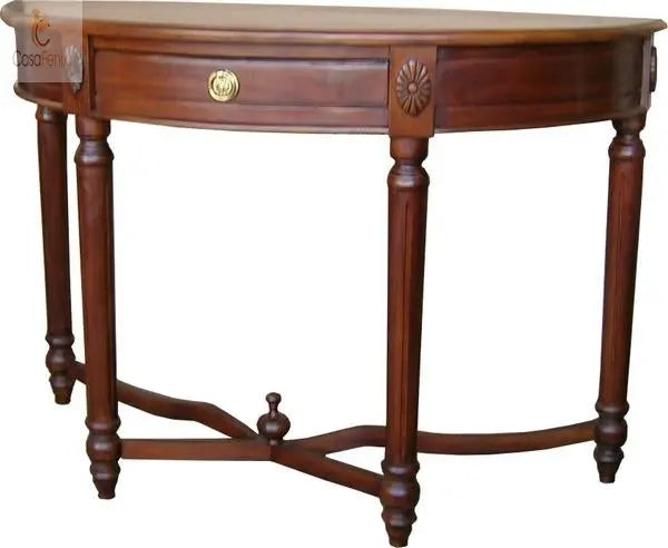 Carved Demi Lune Regency Solid Mahogany Side / Hall Console Table - CasaFenix