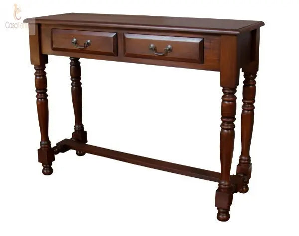 2 Drawer Solid Mahogany Rectangular Side / Hall Console Table with Turned Legs - CasaFenix