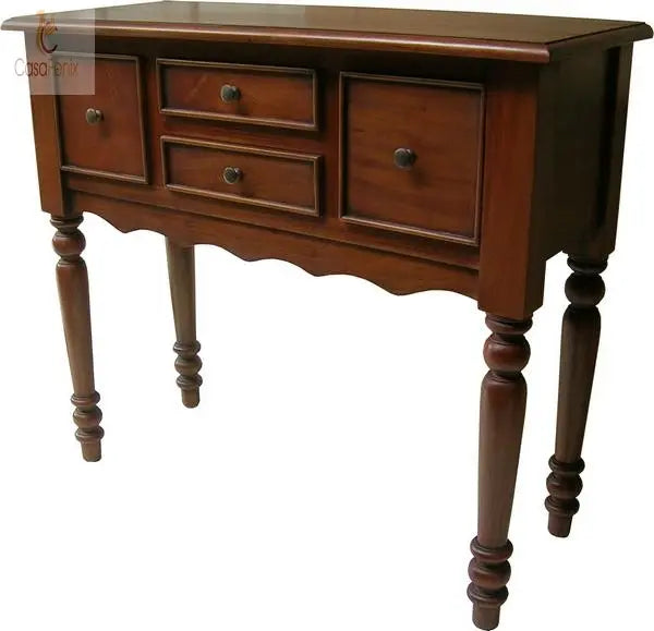 4 Drawer Solid Mahogany Rectangular Side / Hall Console Table with Turned Legs - CasaFenix